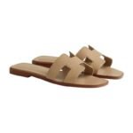 Hermes Light Brown Leather Oran Flat Slides - Image 2