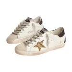 Golden goose Super-Star in nappa leather with gold glitter star and black glitter heel tab - Image 2
