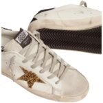Golden goose Super-Star in nappa leather with gold glitter star and black glitter heel tab - Image 3