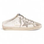 Golden Goose Super-Star Sabot with a platinum glitter star and suede tongue