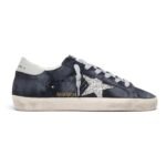 Golden Goose Super-Star in blue suede with silver glitter star and leather heel tab