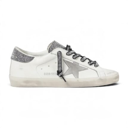 GOLDEN GOOSE  Super-Star Lace-Up Sneakers With Crystal Embellishments - White